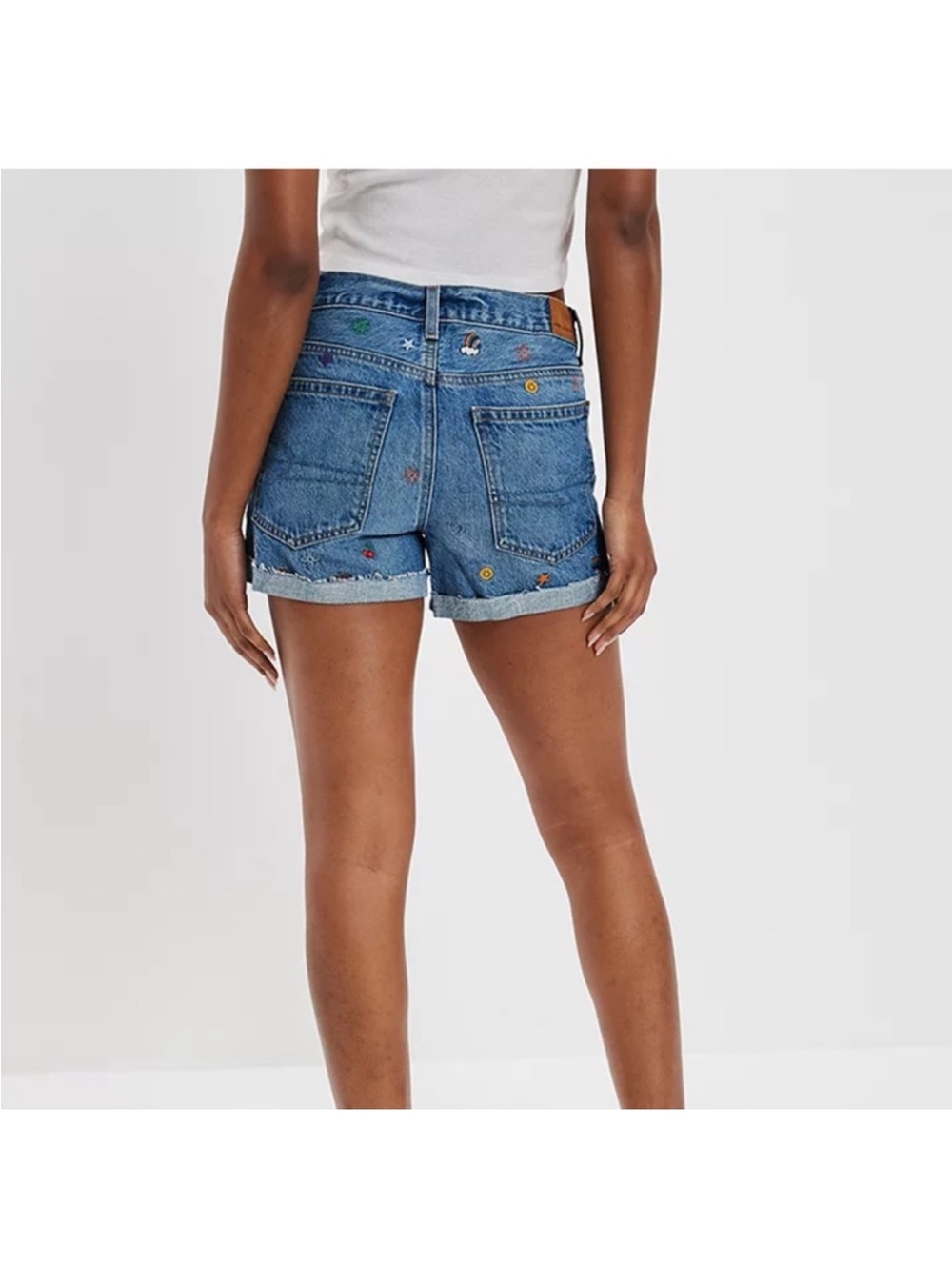 American Eagle Outfitters Blue Denim Shorts with Multicolor Embroidery (6) - Picture 5 of 6